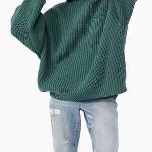 Free People Swim Too Deep Green Cowl Neck Sweater